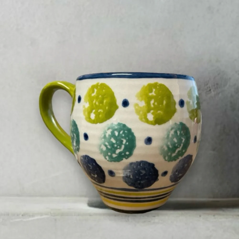Anthropologie Spongeware Dots & Stripes Bubble Mug